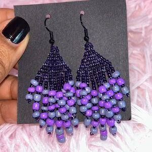 Chic Purple and Gray Beaded Earrings
